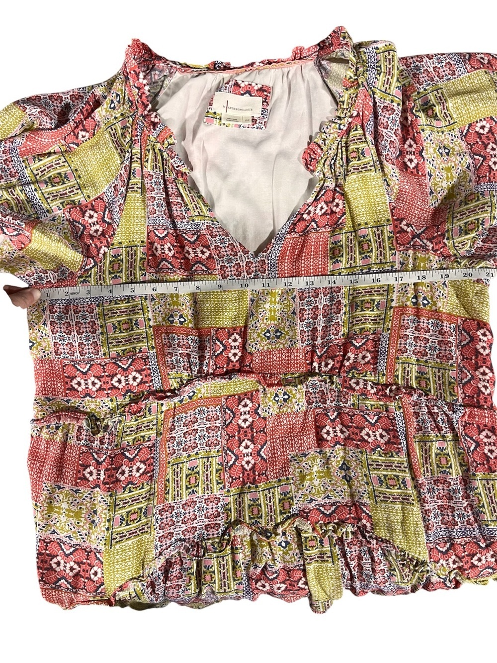 Anthropologie Robin Tiered Mini Dress Pink & Yellow Patchwork XLP - Picture 8 of 12